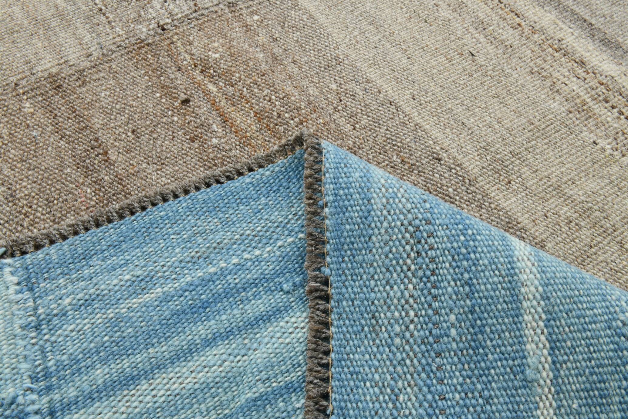 6x10 Blue Brown Handmade Kilim Rug, 190x308Cm