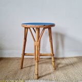 Rattan stool - round painted top in Klein blue