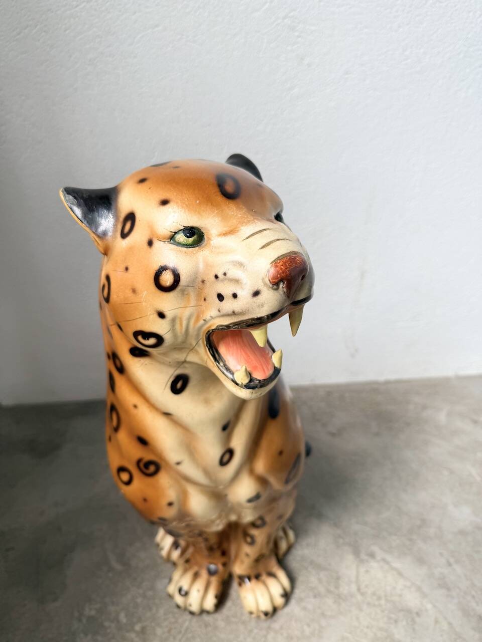XL Italian ceramic leopard sculpture statue 1970
