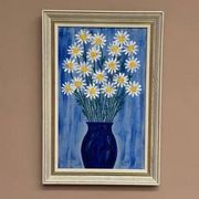 Swedish Oil on Canvas “Blue vase with flowers” by L jonsson Vintage 45x31cm
