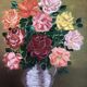Oil on canvas: still life with bouquet of roses