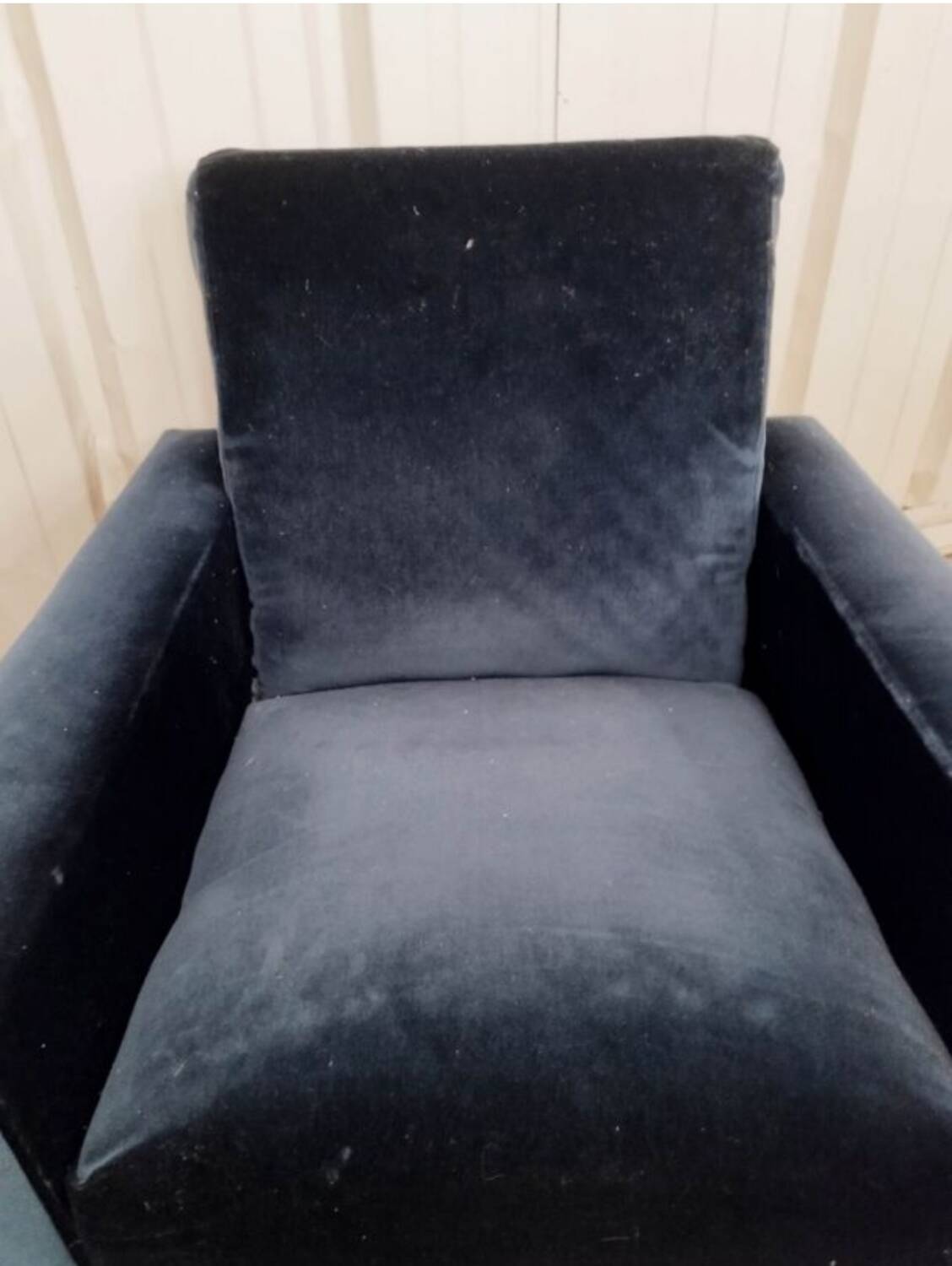 Pair of navy blue velvet club armchairs