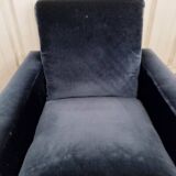 Pair of navy blue velvet club armchairs
