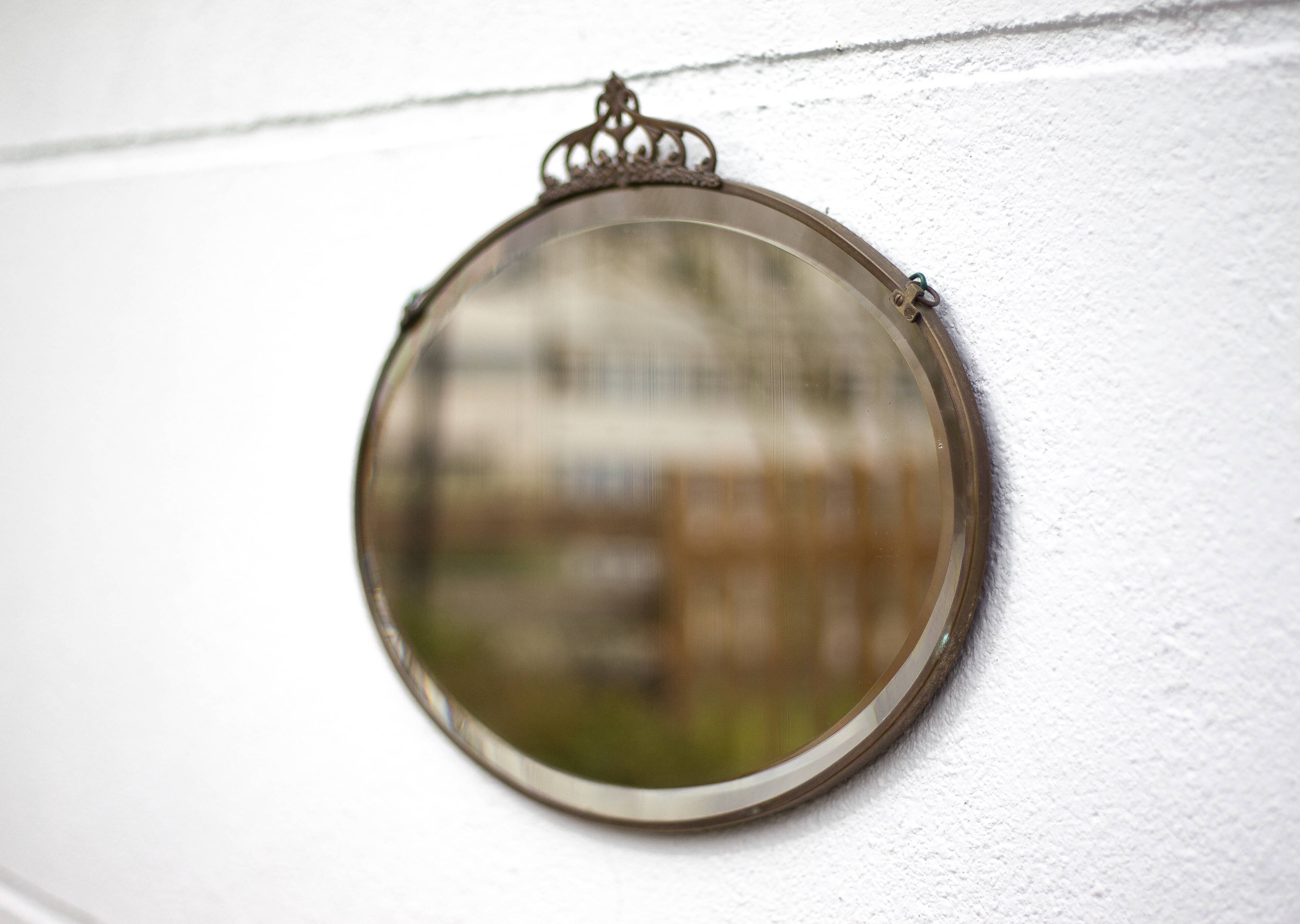 Art nouveau bronze mirror, art deco mirror, oval mirror, beveled mirror, wall decoration, mirror