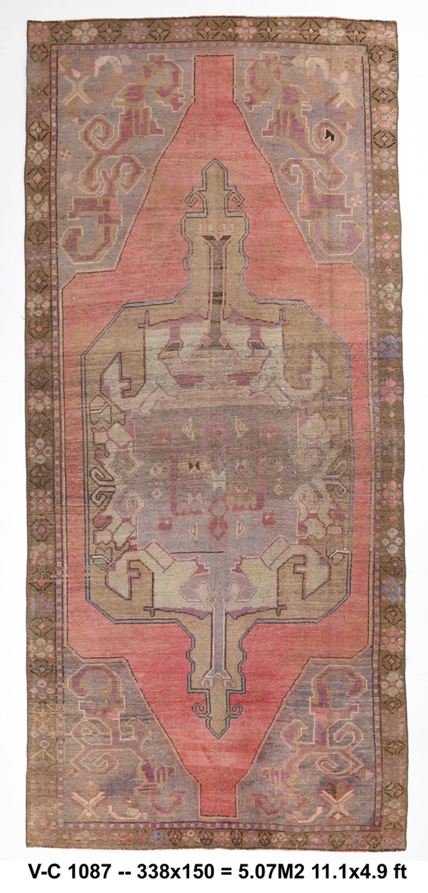 5x11 Rug For Living Room Red Brown Turkish Vintage Rug 150x338Cm