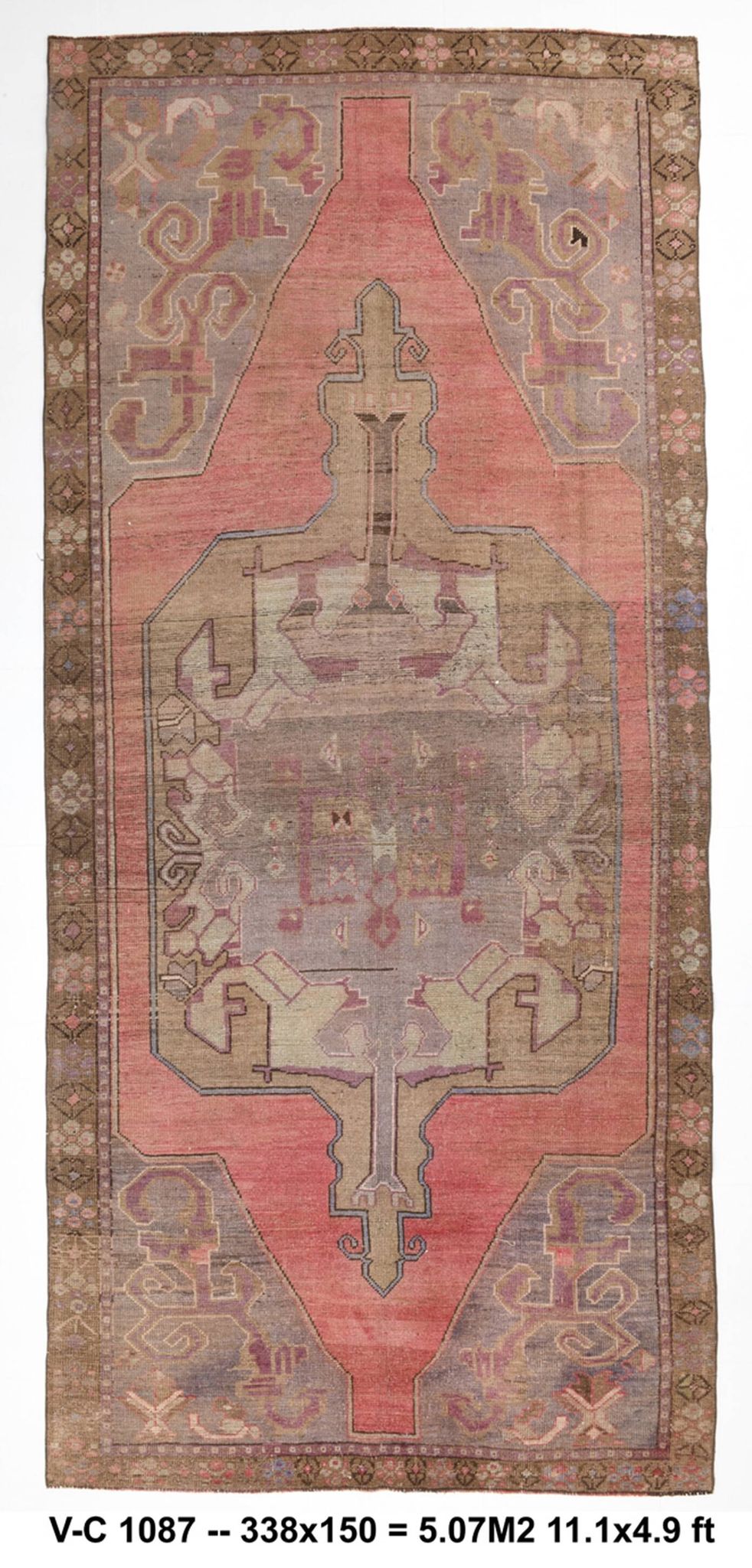 5x11 Rug For Living Room Red Brown Turkish Vintage Rug 150x338Cm