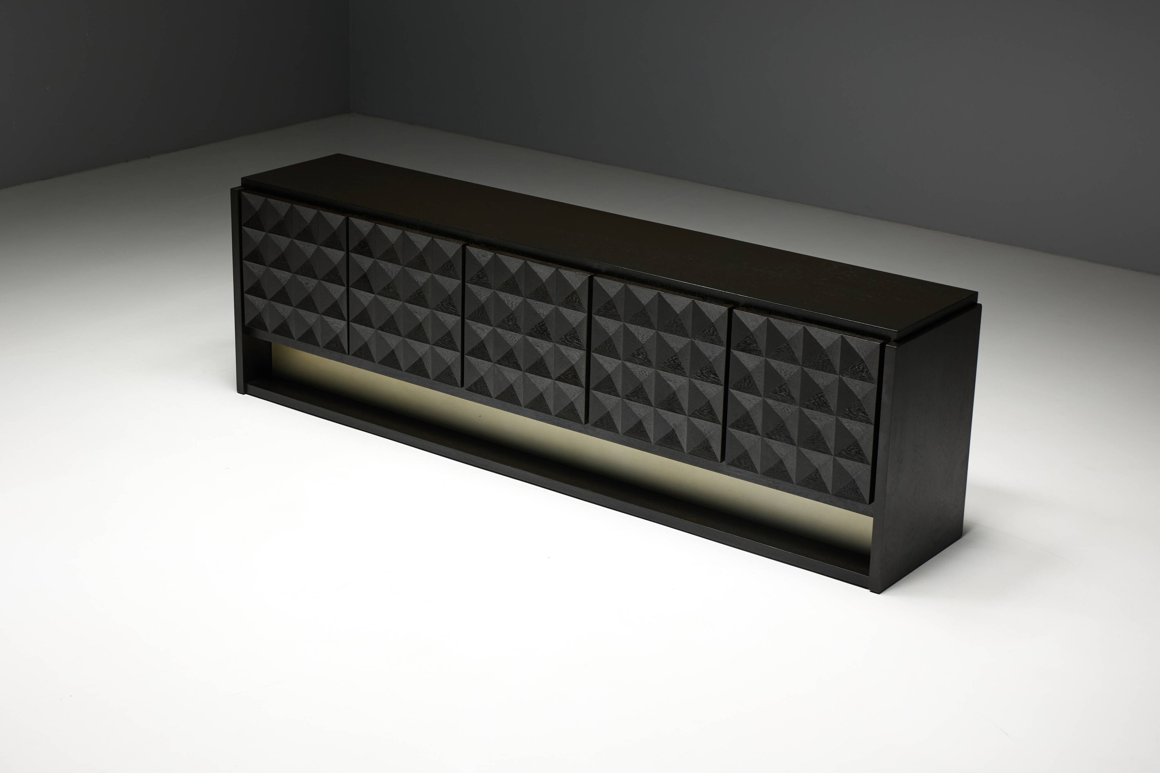 Brutalist Sideboard by De Coene in Stained Oak, Belgium, 1970s