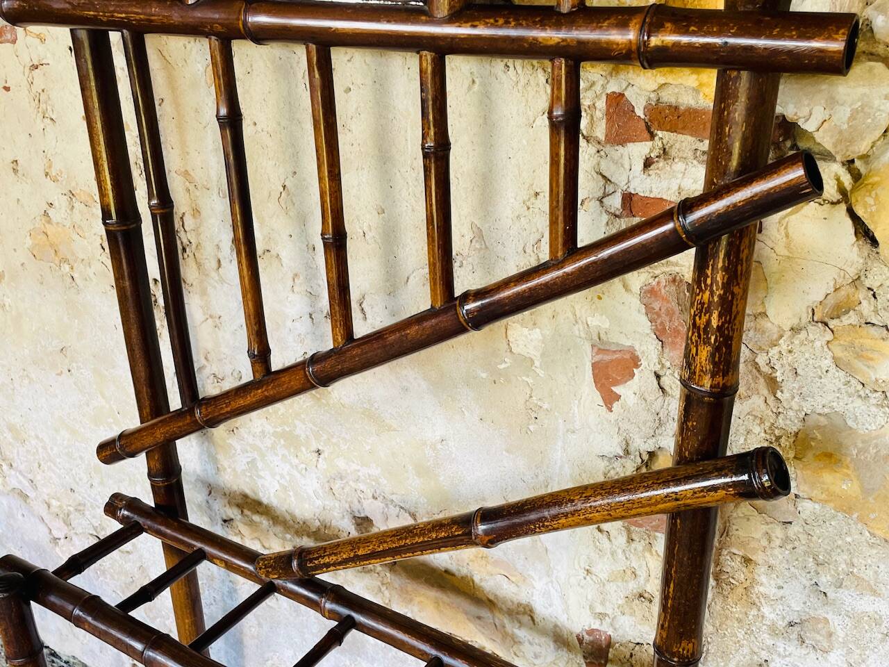 Vestiaire d’entree vintage en bambou avec miroir circa 1920’s