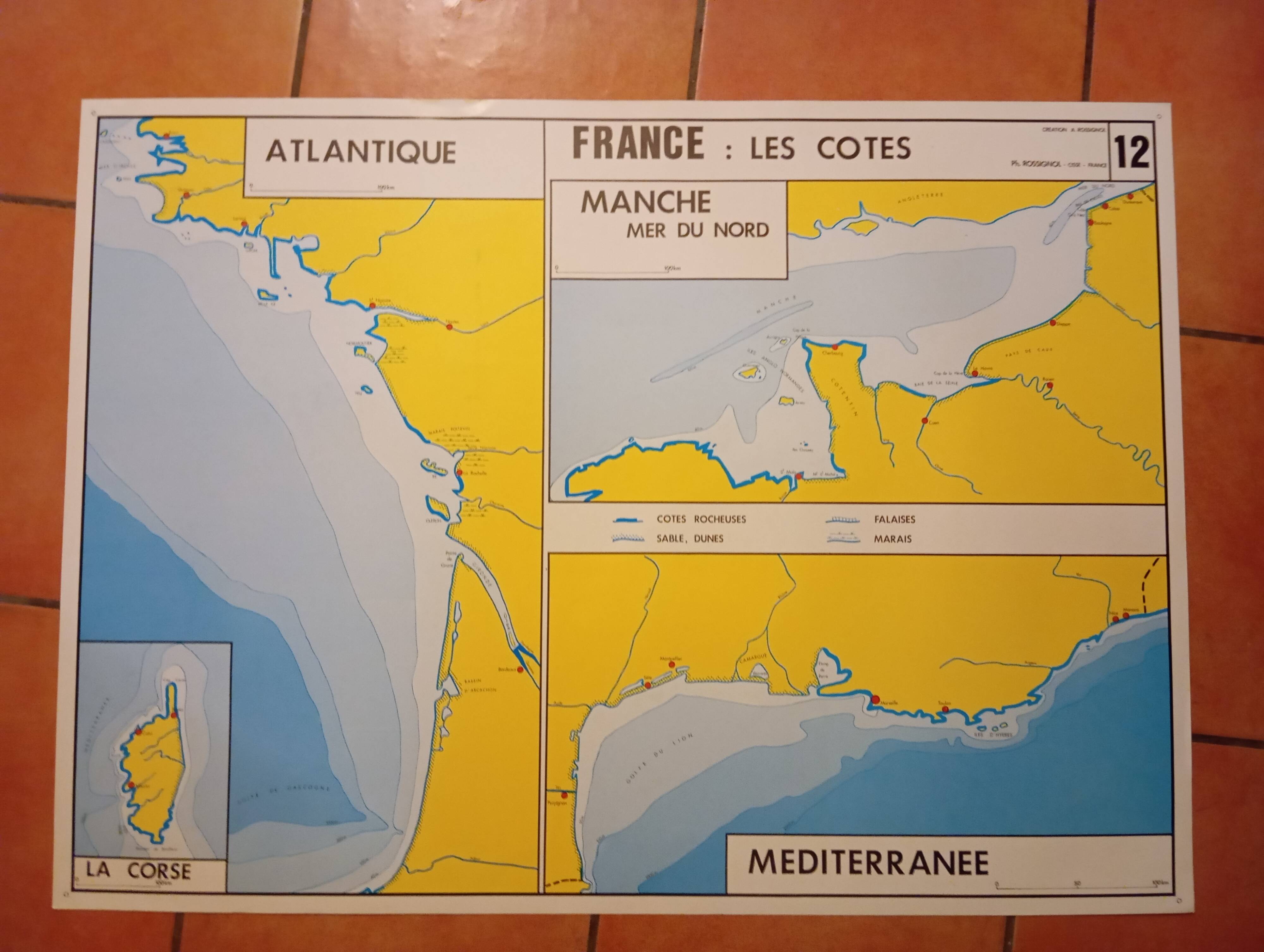 School map: france the hydrographic network n°11 / france the coasts n°12
