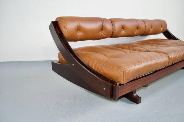 Canapé 3 places gs 195 cuir et palissandre gianni songia 1963 sormani éditeur