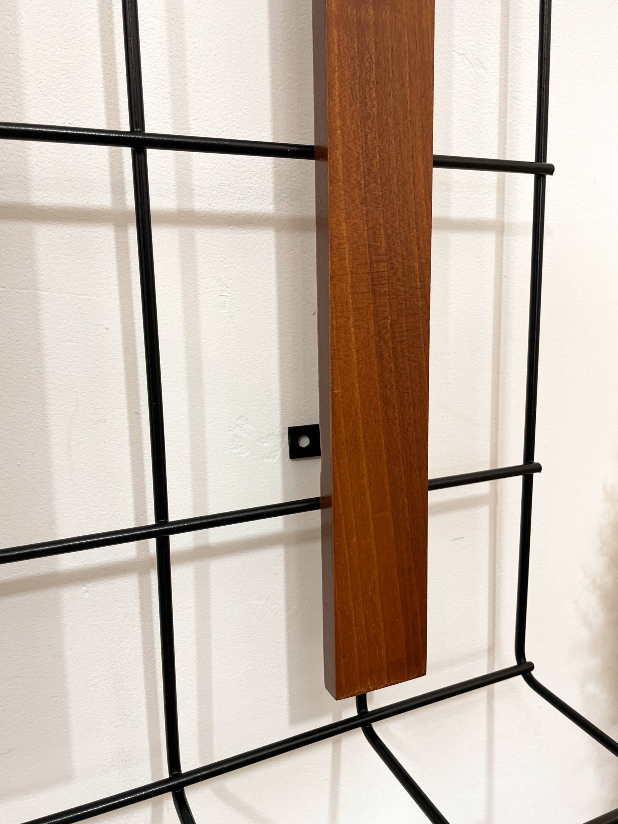 Metal and wood wall coat rack, 1950s-60s.