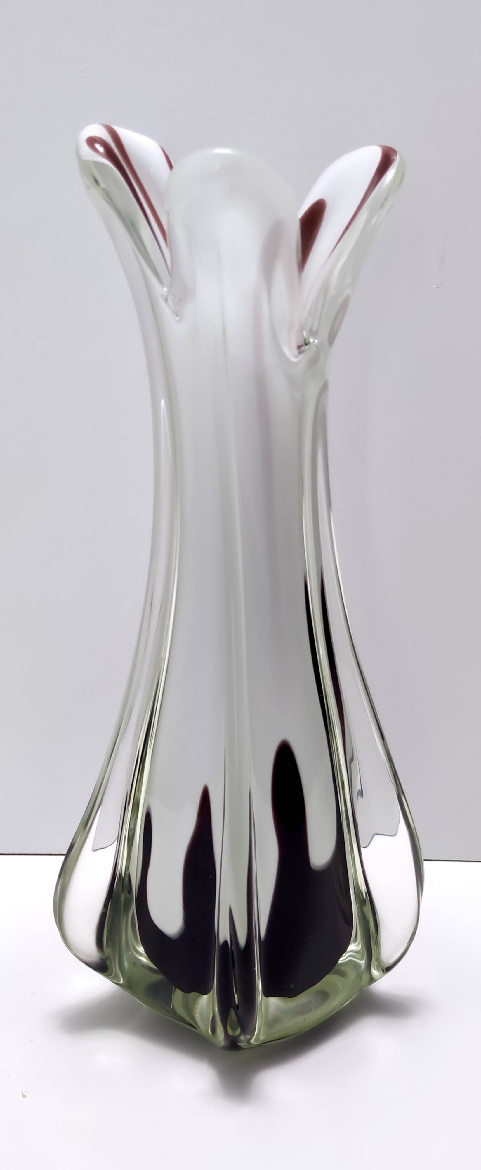 White and Purple Hand Blown Sommerso Glass Vase by Fratelli Toso, Italy