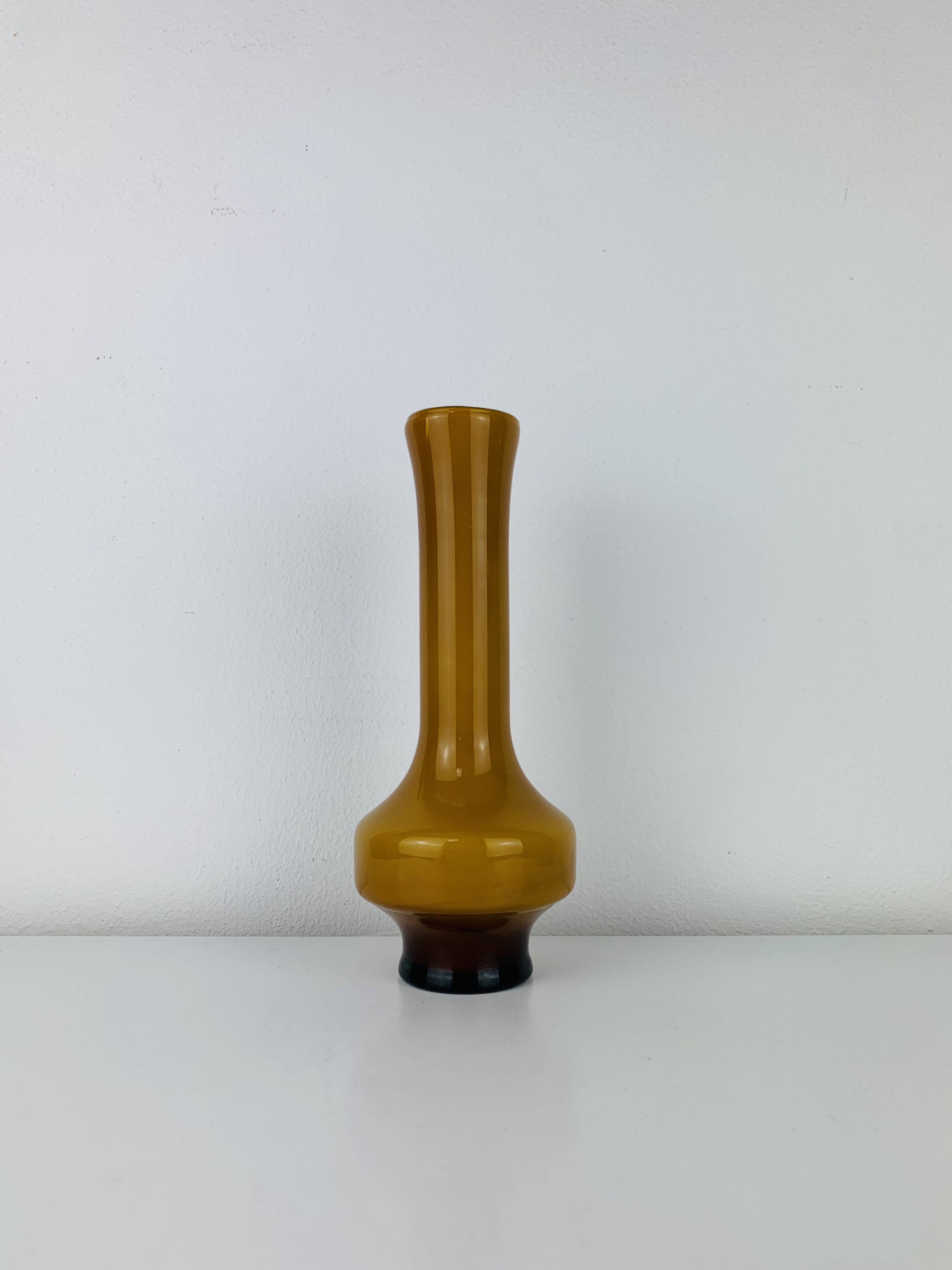 Scandinavian vase in opaque yellow glass, 1960s, vintage
