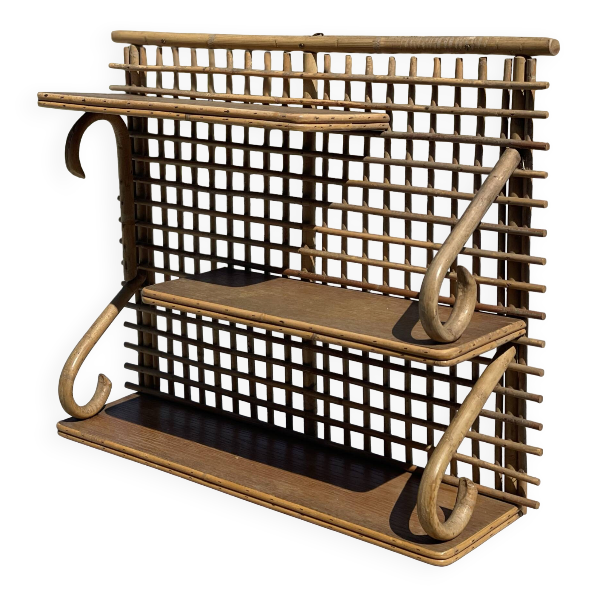 Vintage Rattan and Bamboo Wall Shelf – 1960s/70s