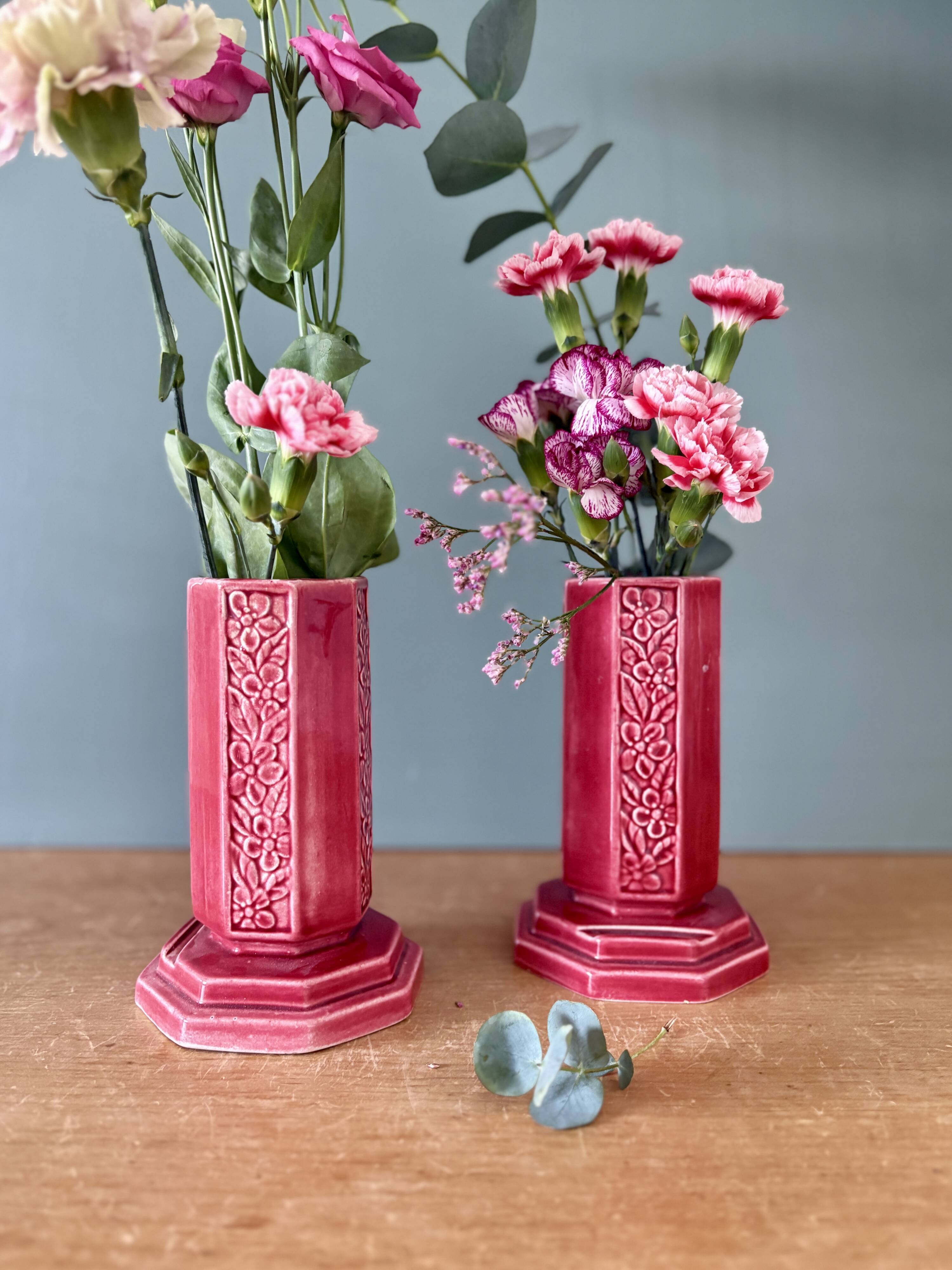 Lot de 2 vases art déco en céramique Rose de Digoin