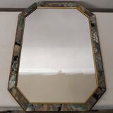 Antique Octagonal Mirror 45x35 with Floral Decor from the 80s Vintage