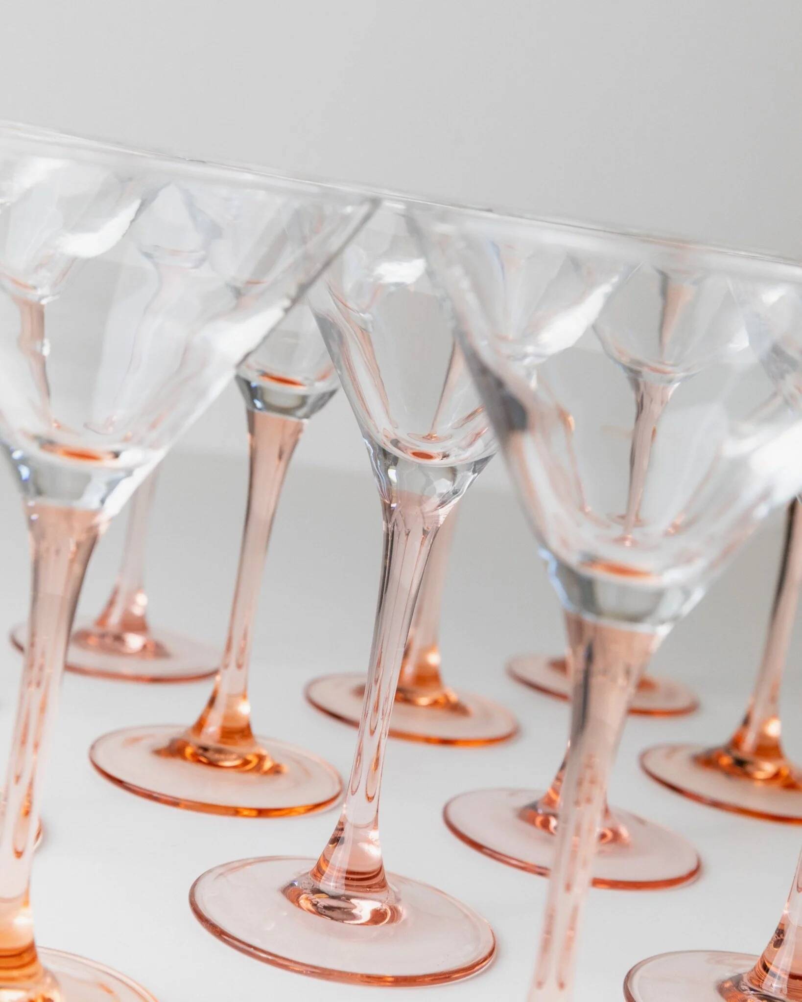 14-piece Pink Verre-et-Cristal Luminarc Martini Glass Set, 1980s Memphis Style Glassware, France Gift Idea