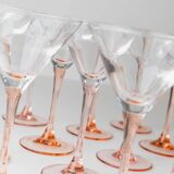 14-piece Pink Verre-et-Cristal Luminarc Martini Glass Set, 1980s Memphis Style Glassware, France Gift Idea