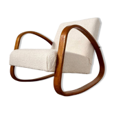 Curved wooden rocking chair from the 50s art deco style French design wood and loop