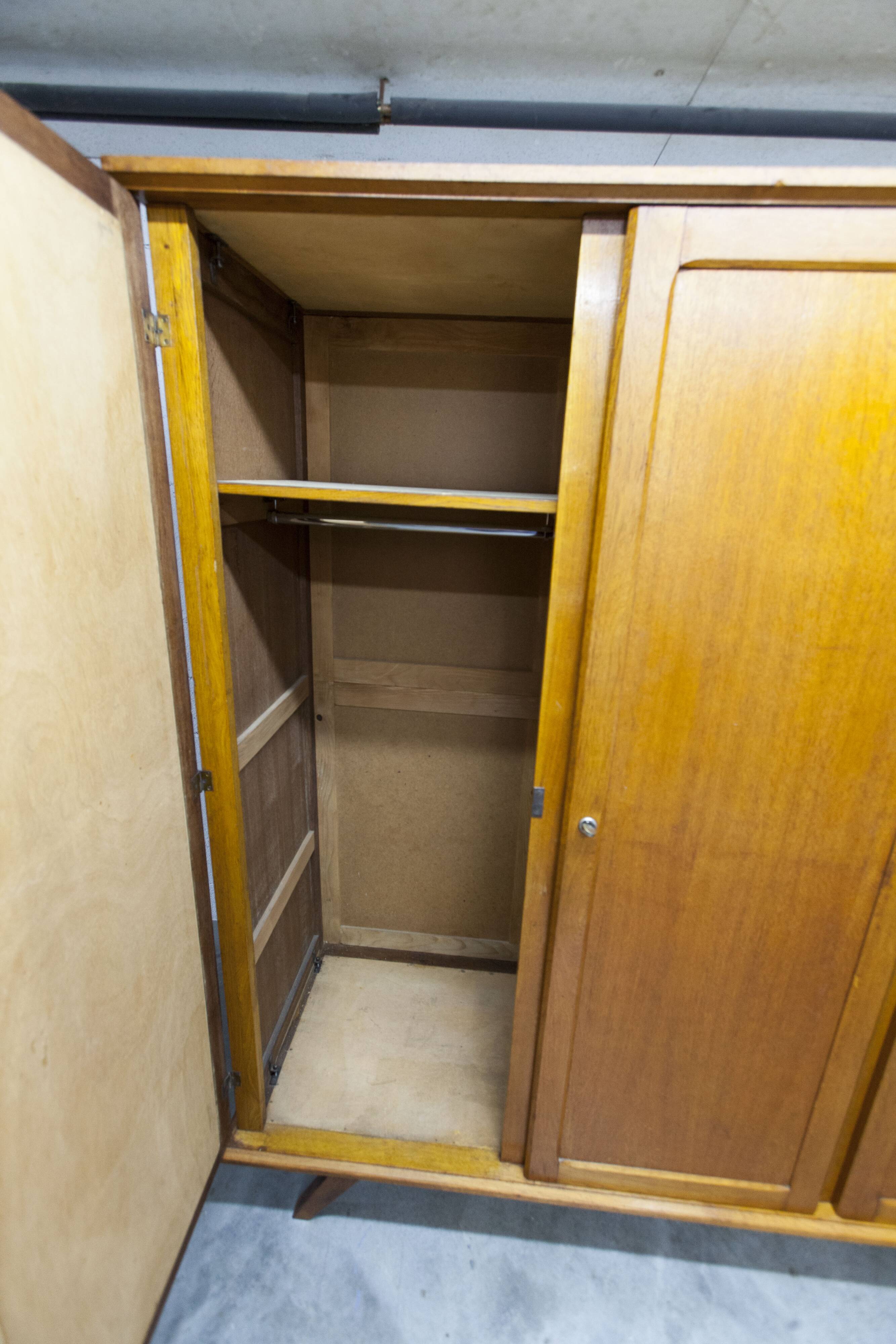 French wardrobe with tapered legs, 3 doors, 120cm hanging rail, new.
