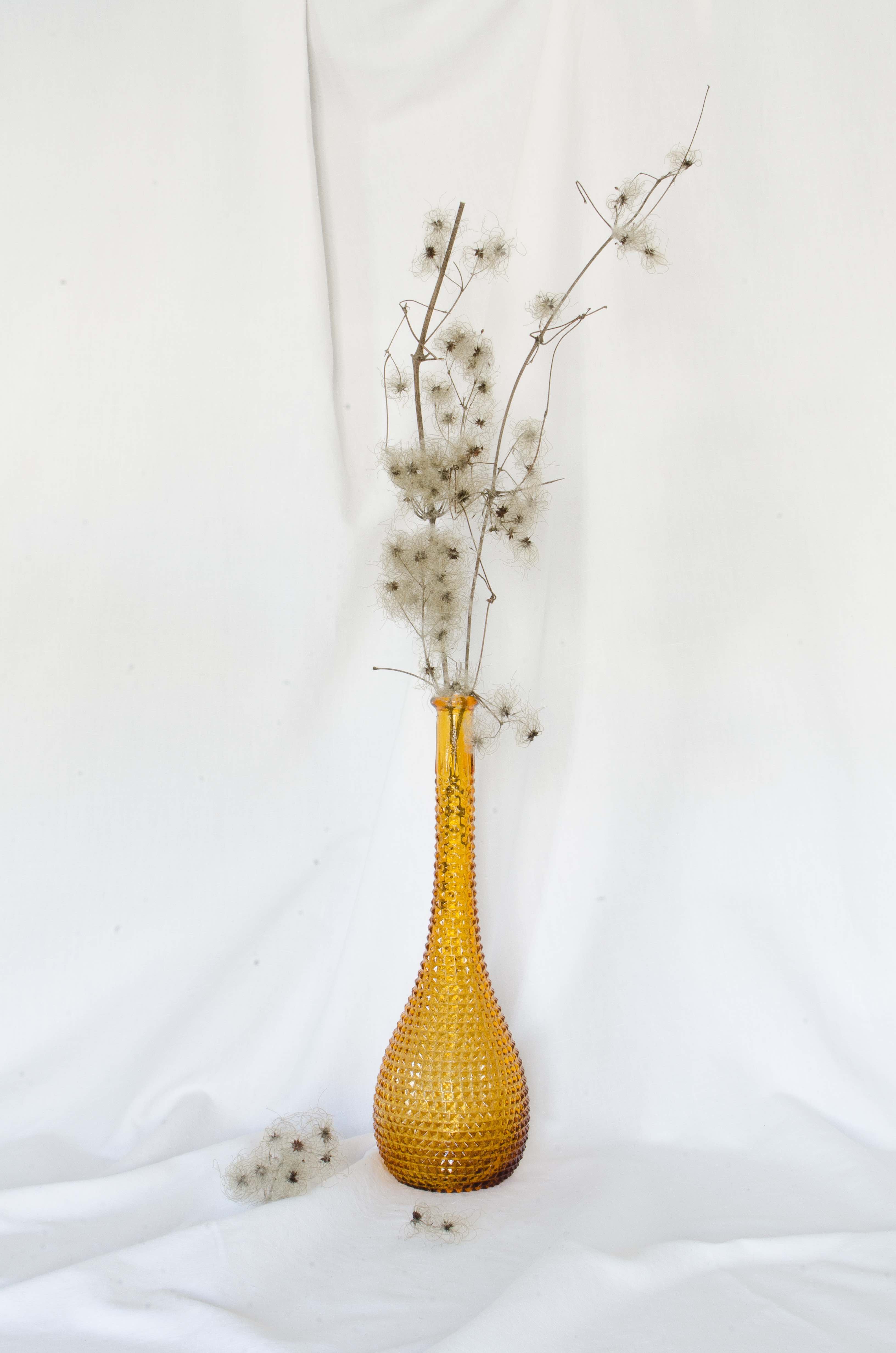 Italian carafe amber diamond tip motif Empoli, blown glass Italy circa 1950