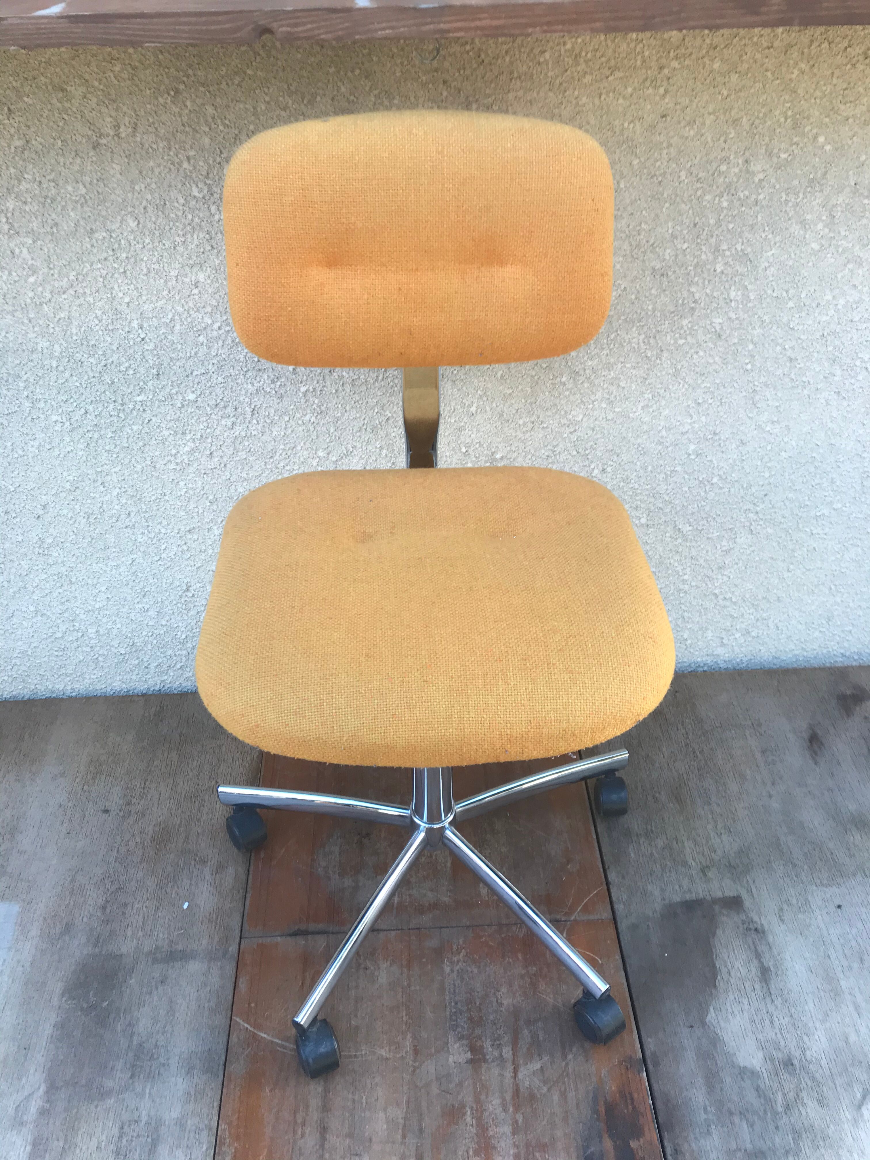 Former strafor adjustable metal chrome office chair - yellow fabric seat