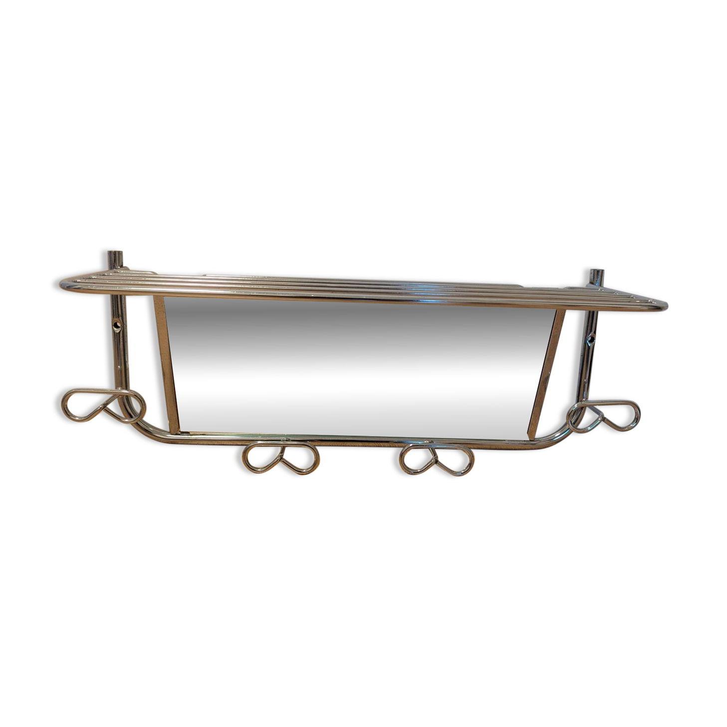 Coat rack with 4 hooks, mirror, chrome metal
