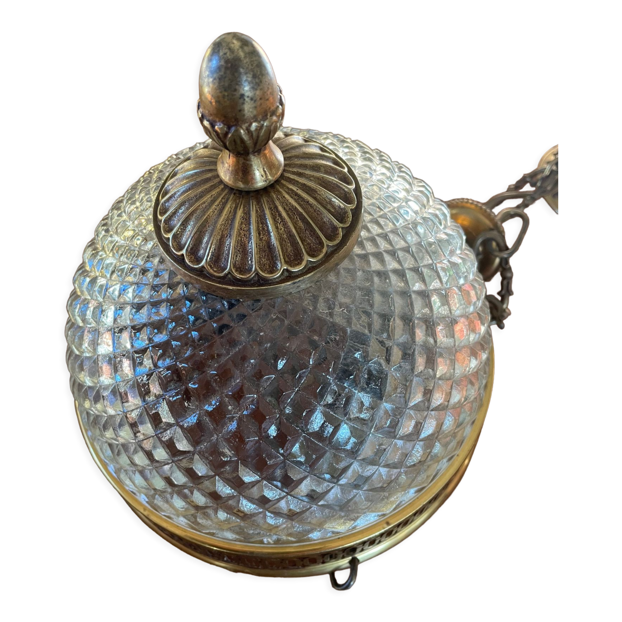 Suspension brass basket and glass vintage diamond tip