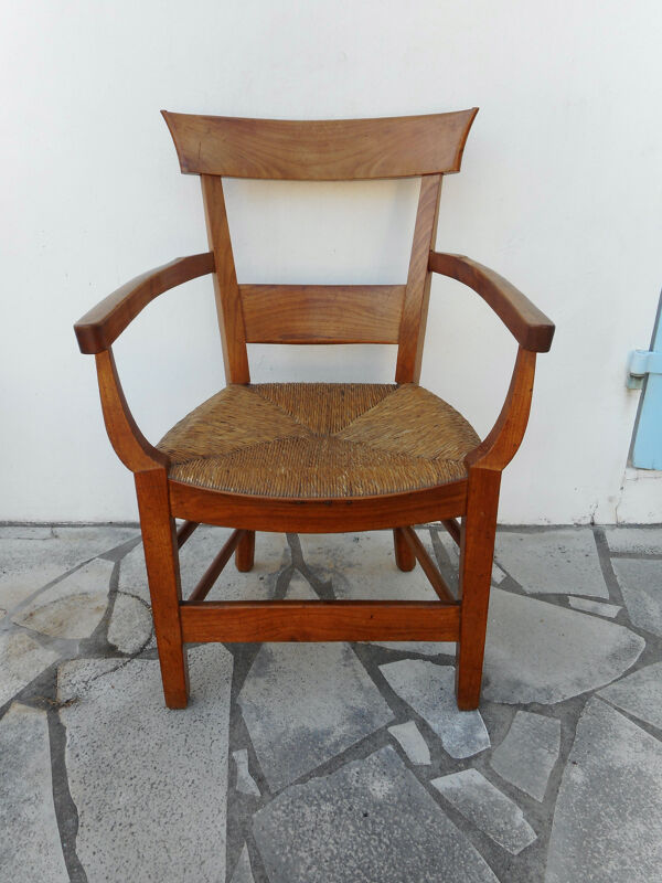 Fauteuil ancien en bois et paille