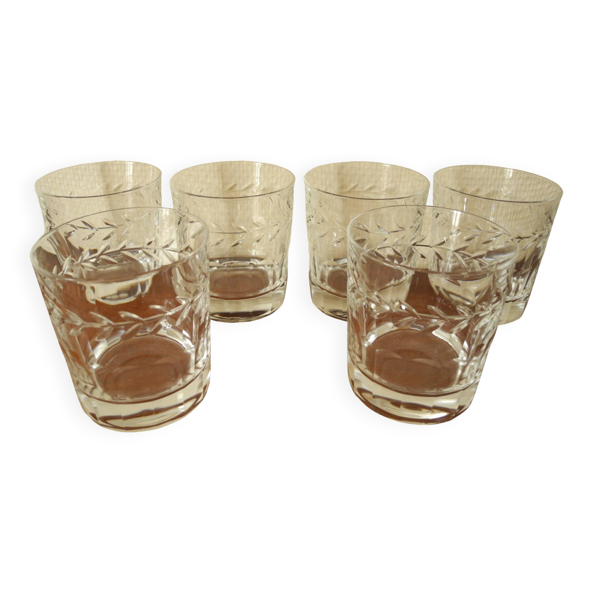 6 Lorraine crystal whiskey glasses vintage French crystal glasses service