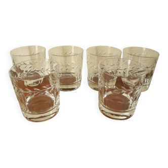 6 Lorraine crystal whiskey glasses vintage French crystal glasses service