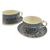 Antique GIEN duo of cups and saucers, Cashmere Bothee decor – French earthenware