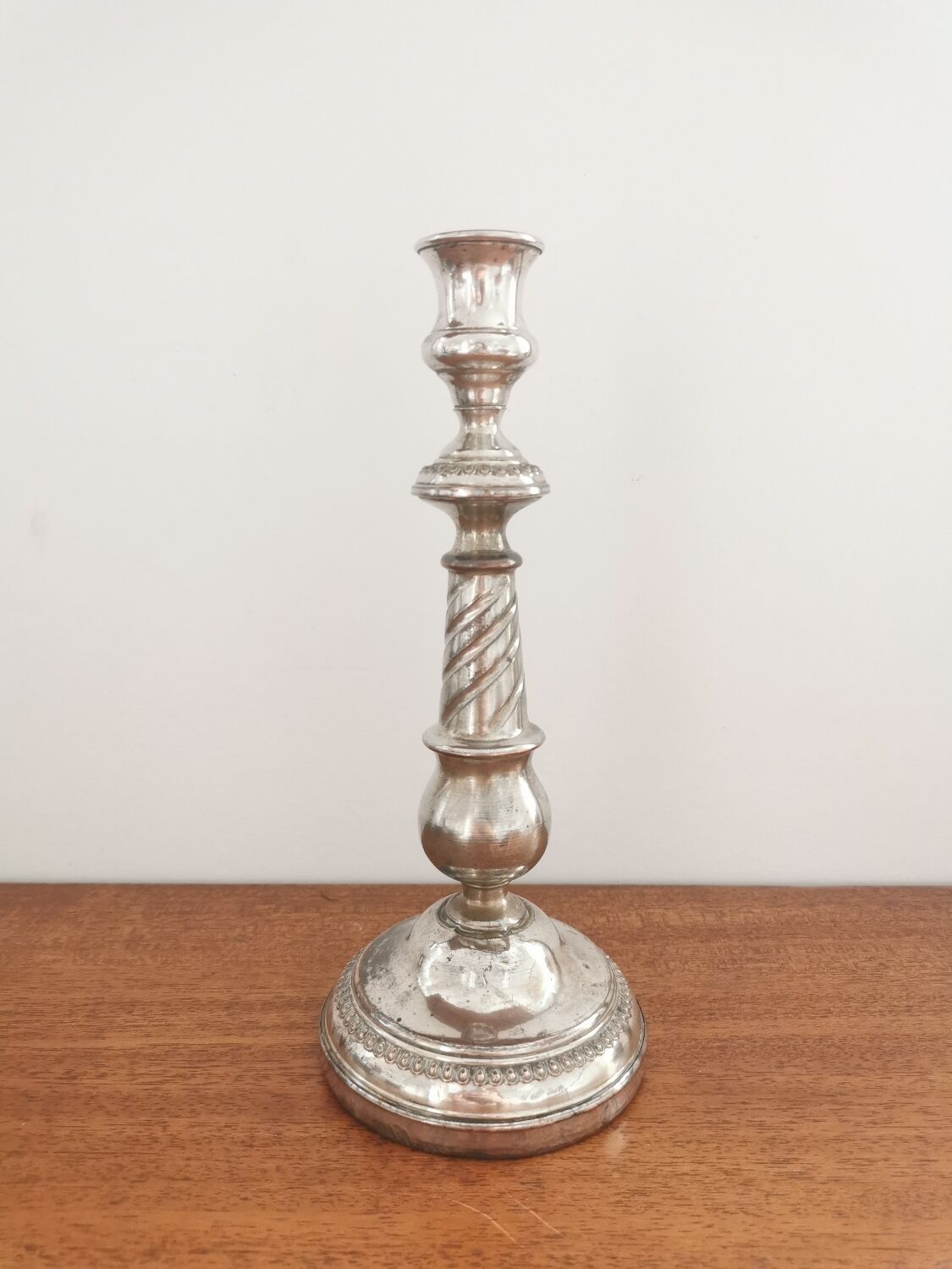 Silver metal candle holder