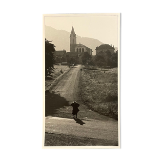 Photograph black and white silver print circa 1970 chemin de l'église