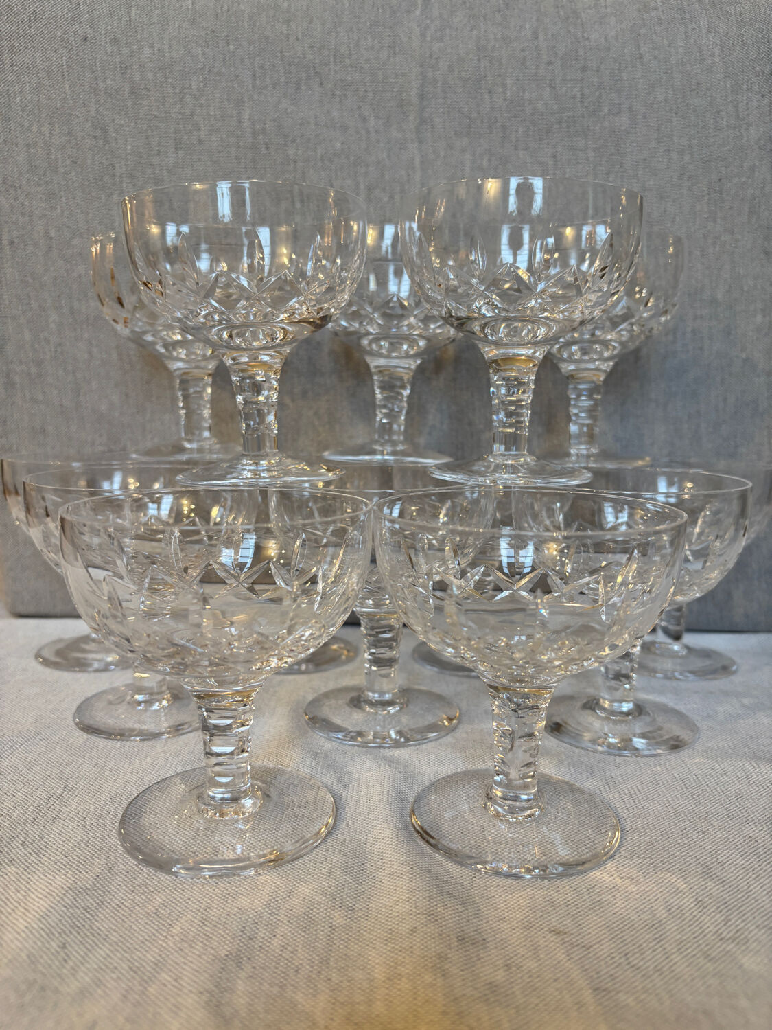 14 glasses of Stuart Crystal Carlingford champagne