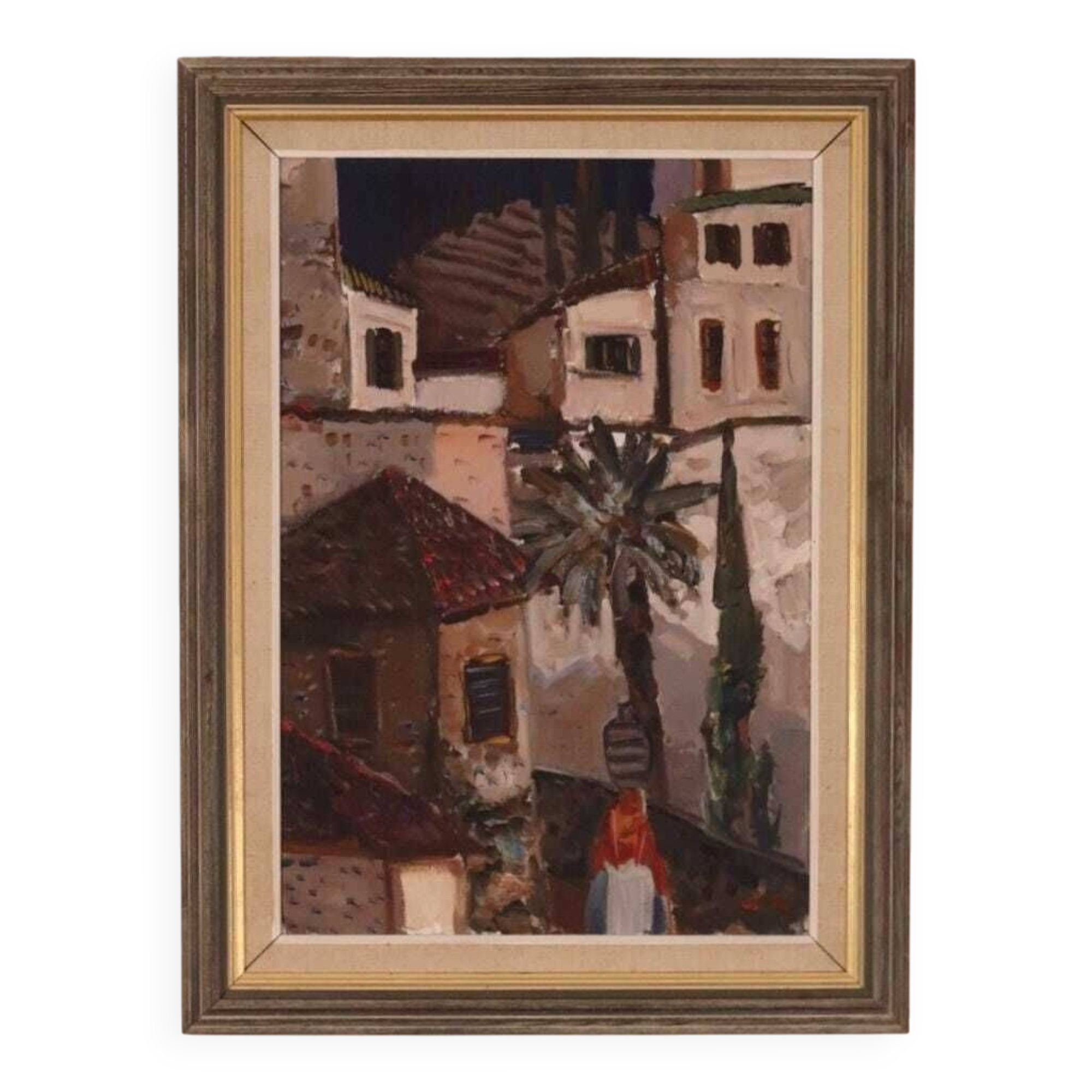 Swedish Oil on Canvas – “Southern Street” by Eric Lo – Vintage