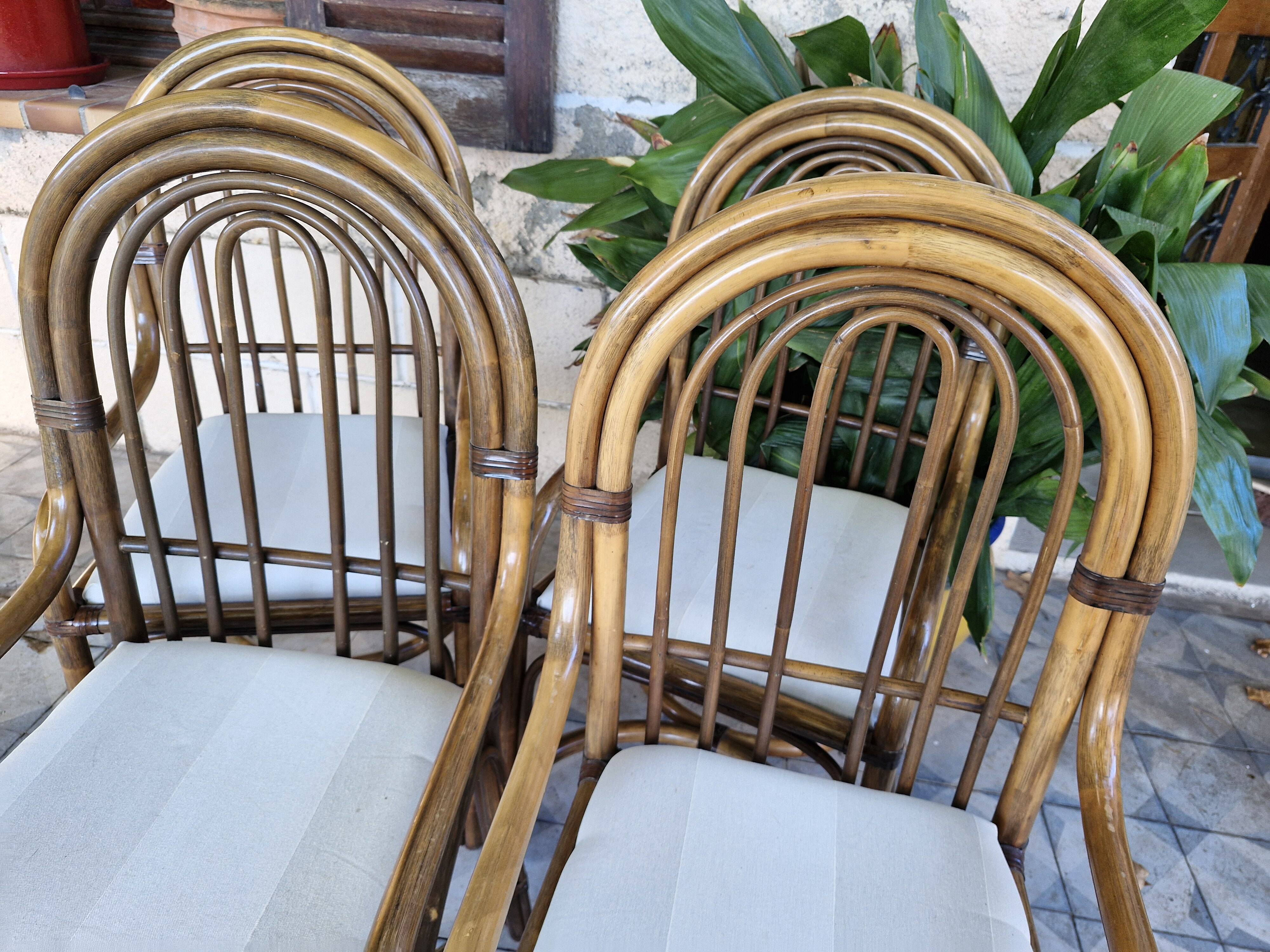 4 vintage 70s bamboo armchairs in the Maugrion Roche Bobois style