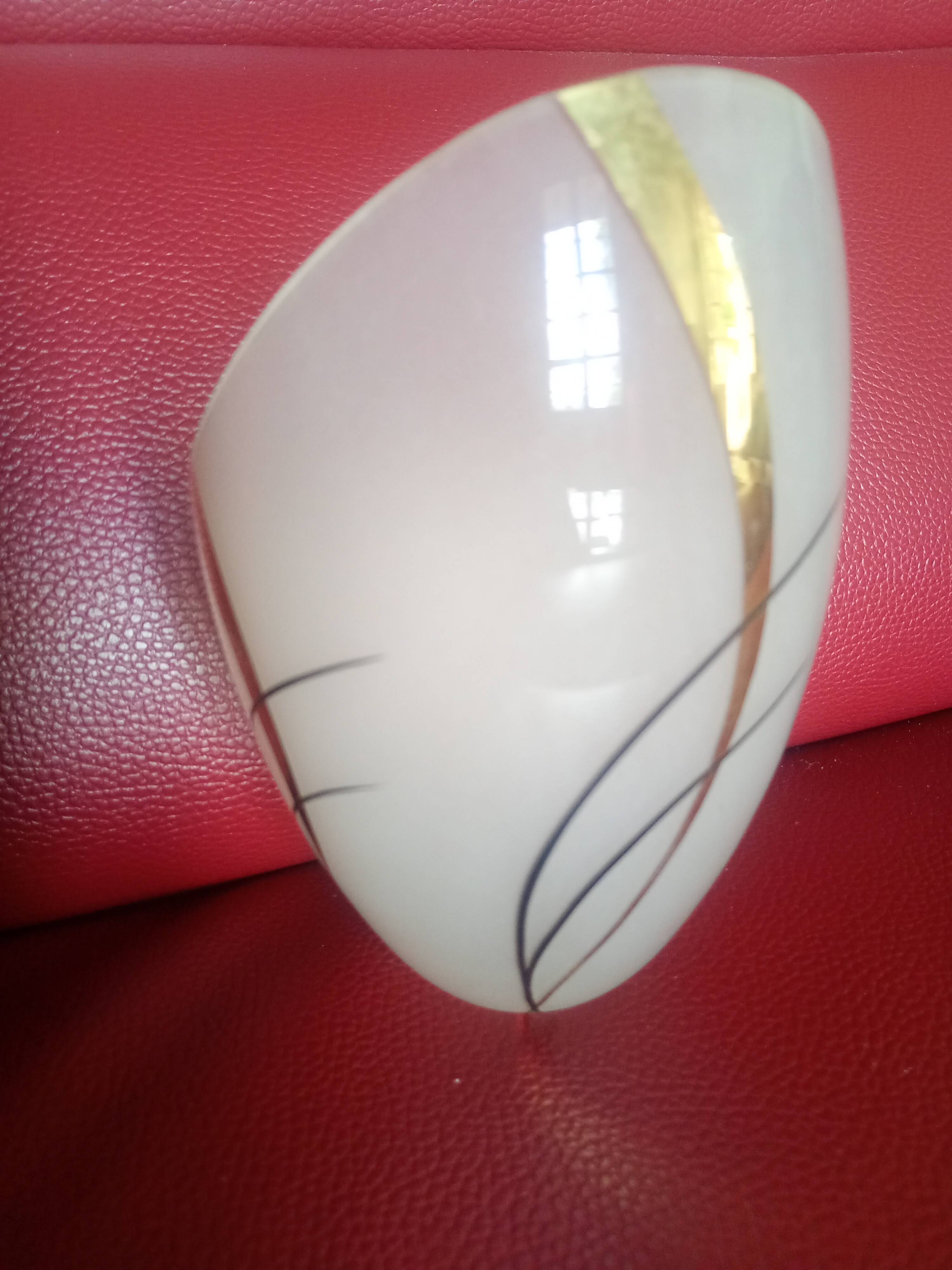 Tulipe abat-jour oblique verre dépoli - motif trait noir & dorure - vintage