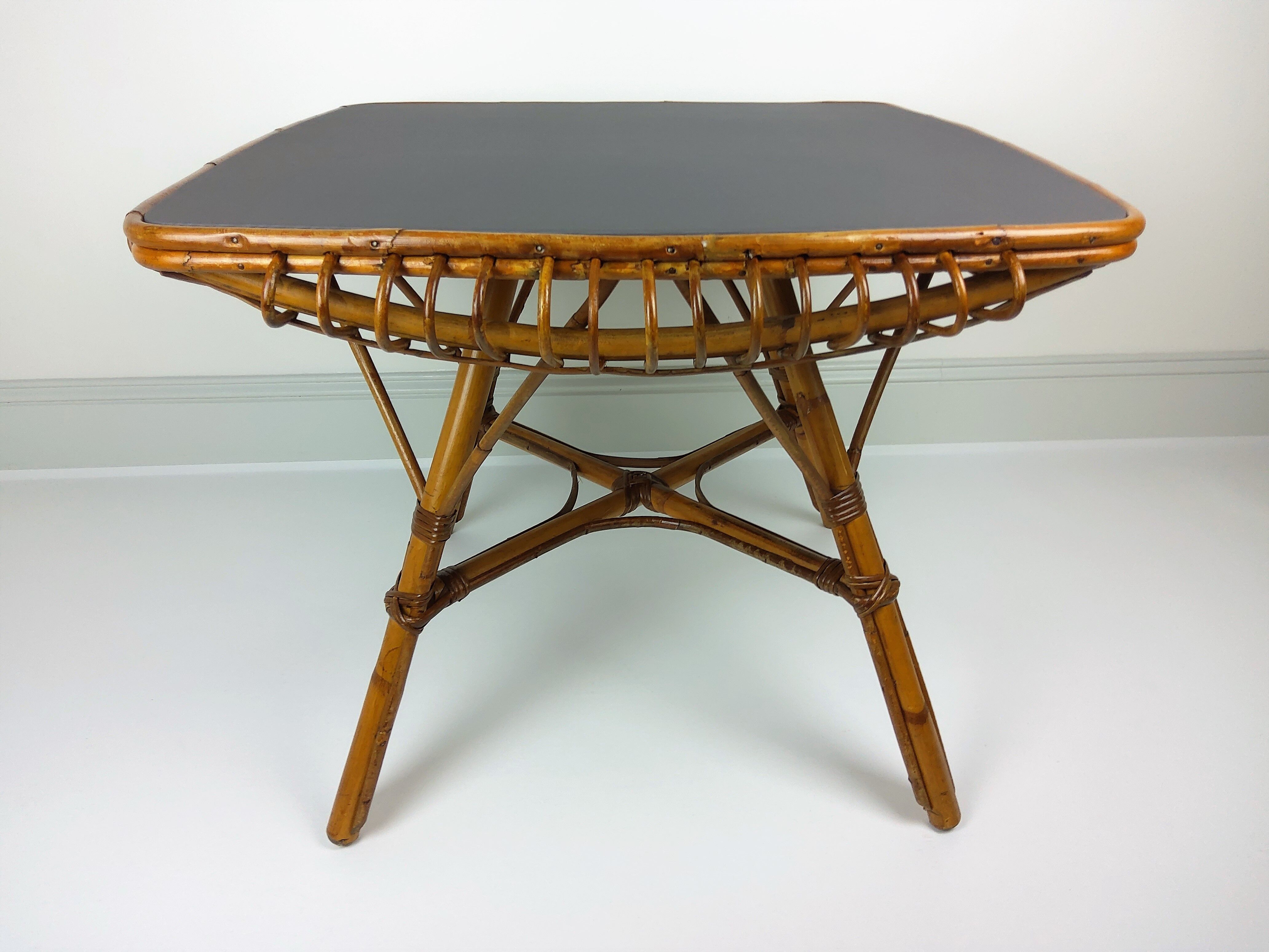 Vintage bamboo and rattan table 1960