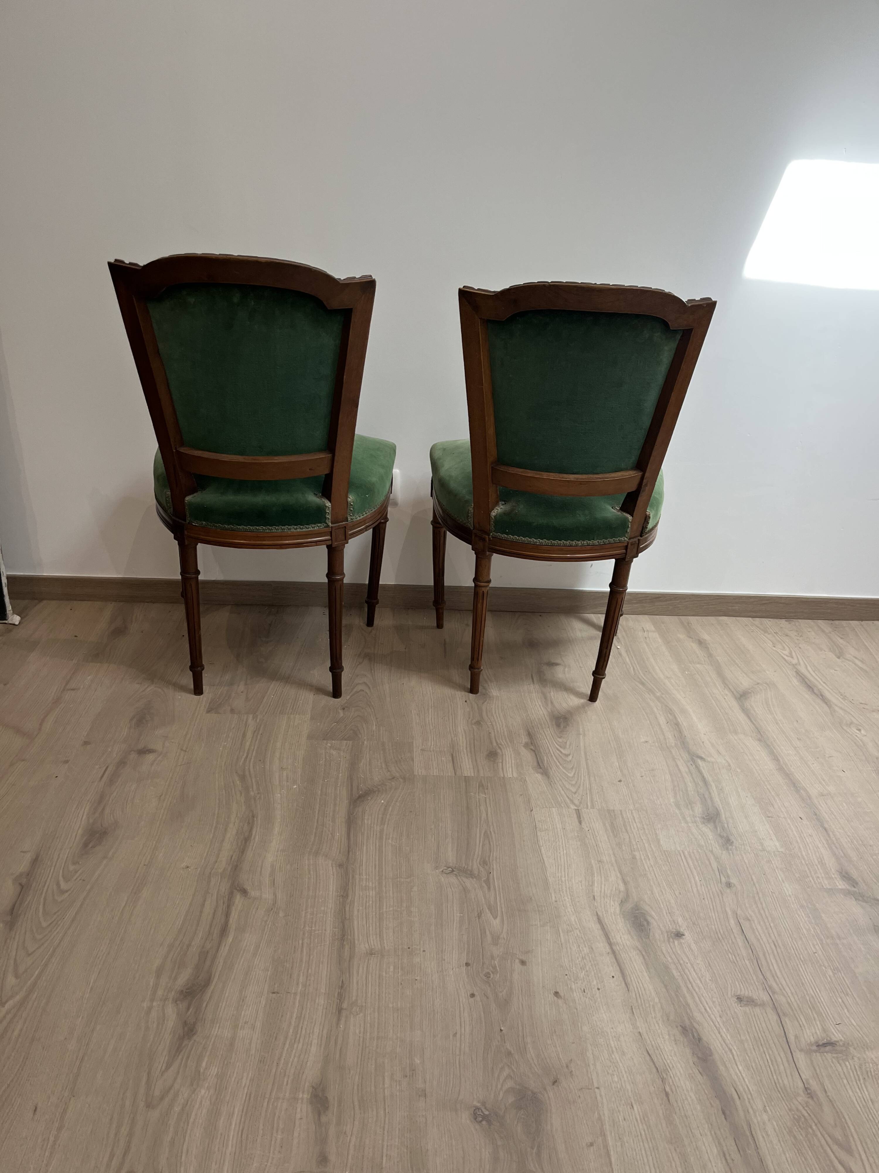 Pair of chair louis xvi period wood green trim