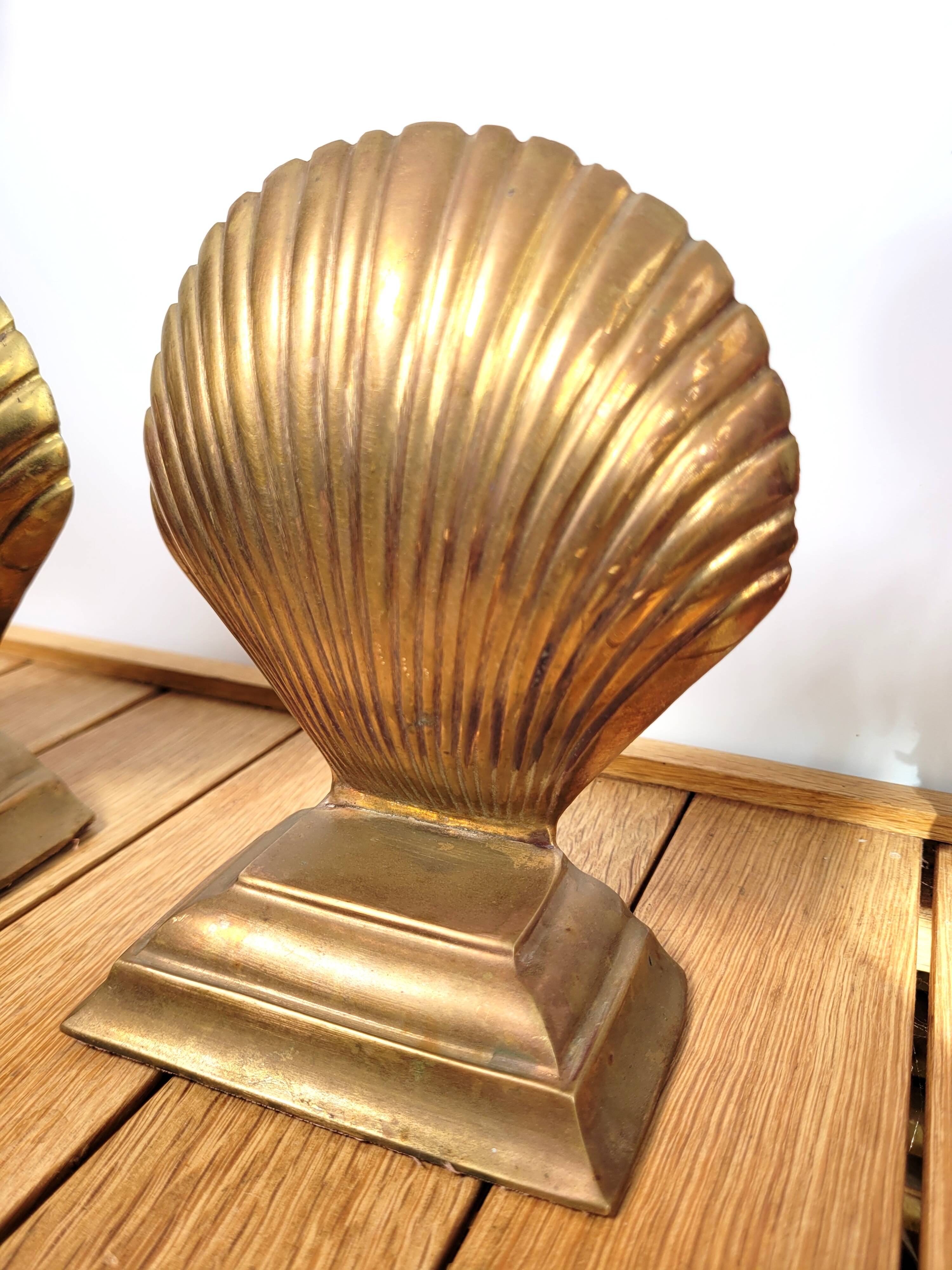 Pair of brass shell bookends