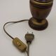 French Mid-Century Round Turned Wood Table Lamp with Hide Skin Shade