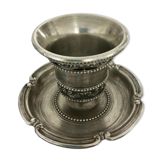 Chiseled silver metal candle holder