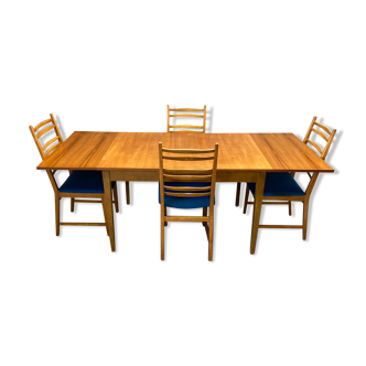 High table and its 4 chairs Scandinavian design 1950