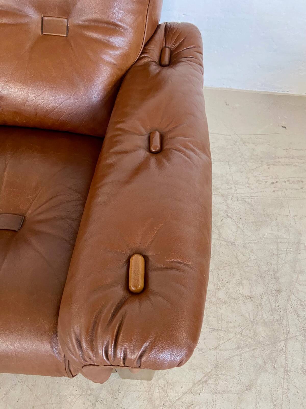 Vintage Danish mid-century cognac brown leather 2-seater Stouby 1970s