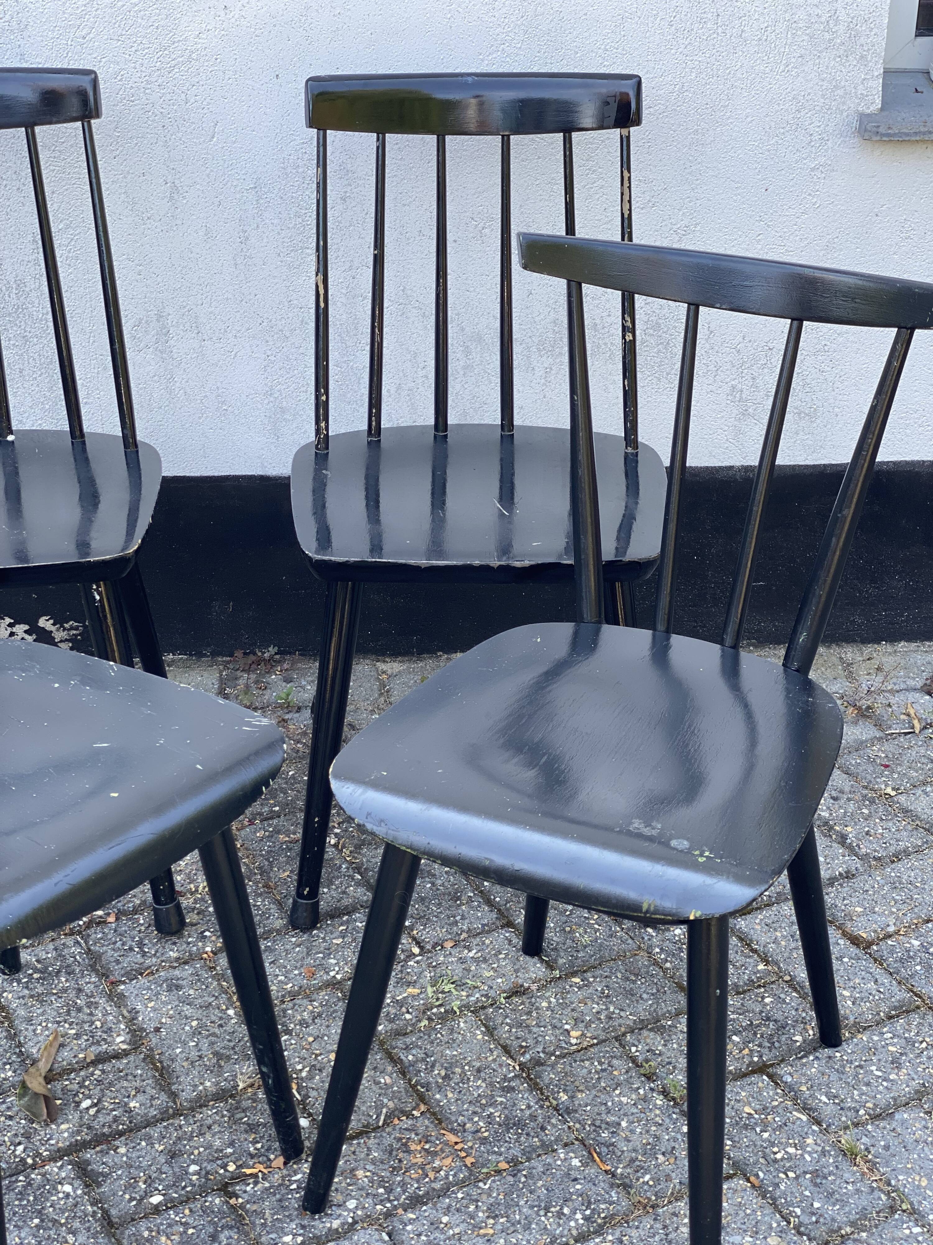 Set of 4 black laquered dining chairs