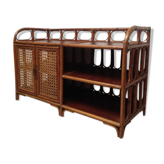 Buffet vintage en bois et cannage rotin
