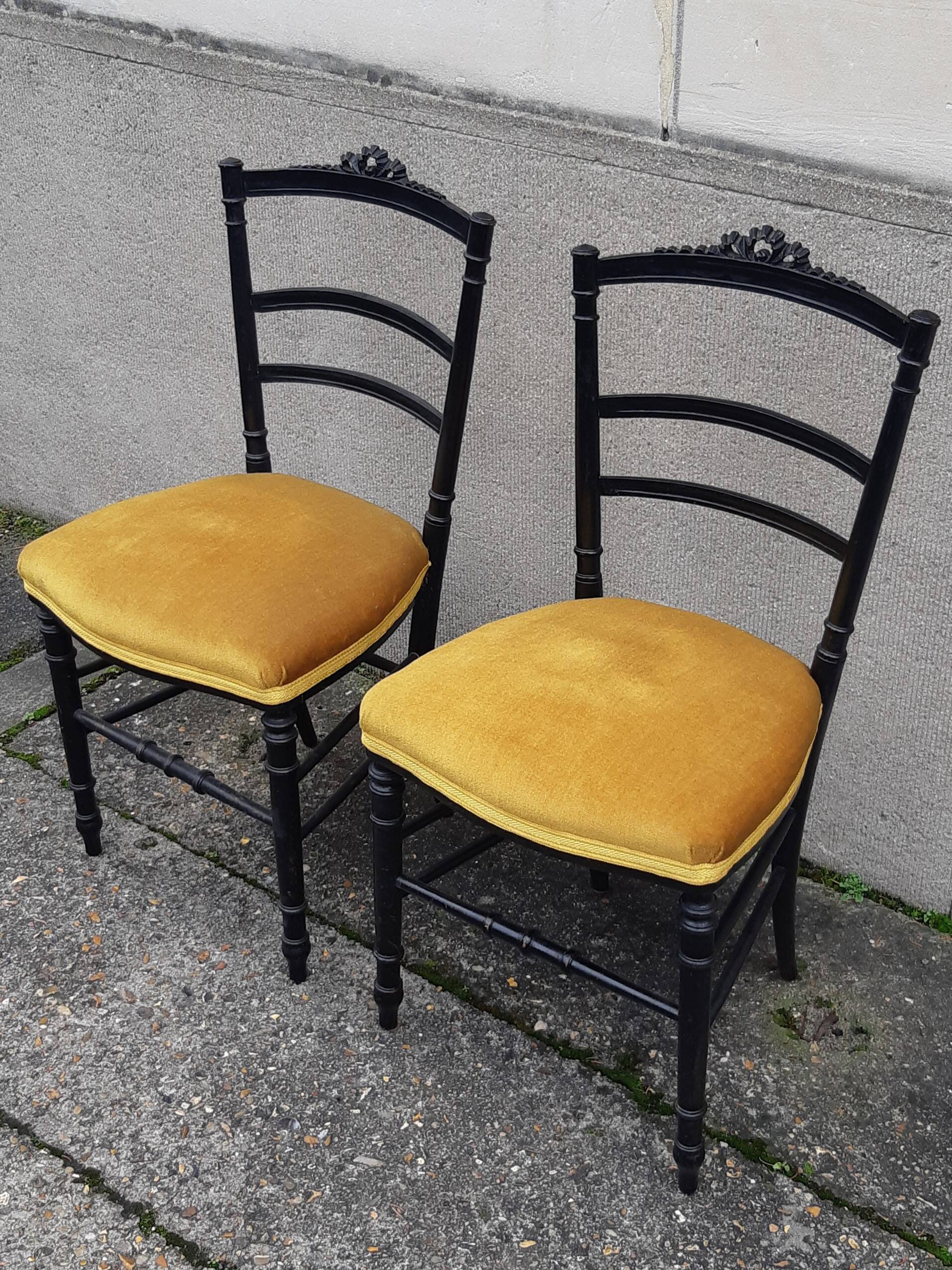Pair of blackened wood Napoleon III chairs