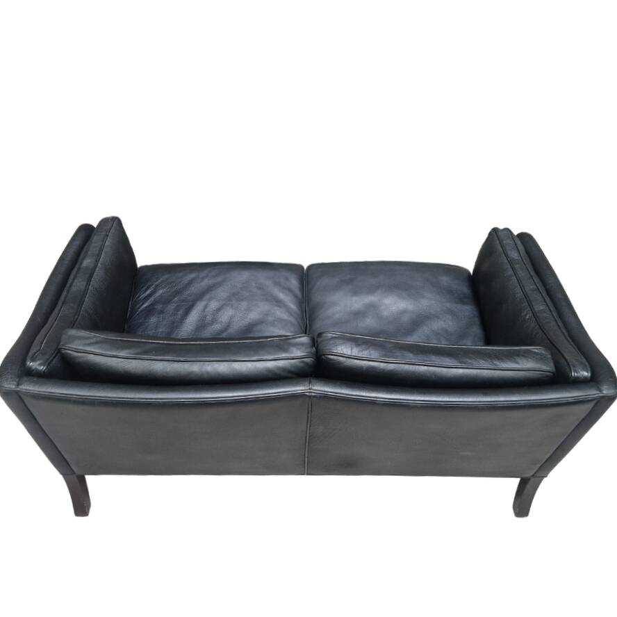 Vintage Scandinavian black leather sofa