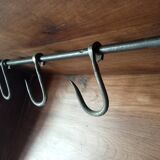 Antique wall shelf in solid chestnut with butcher's hooks